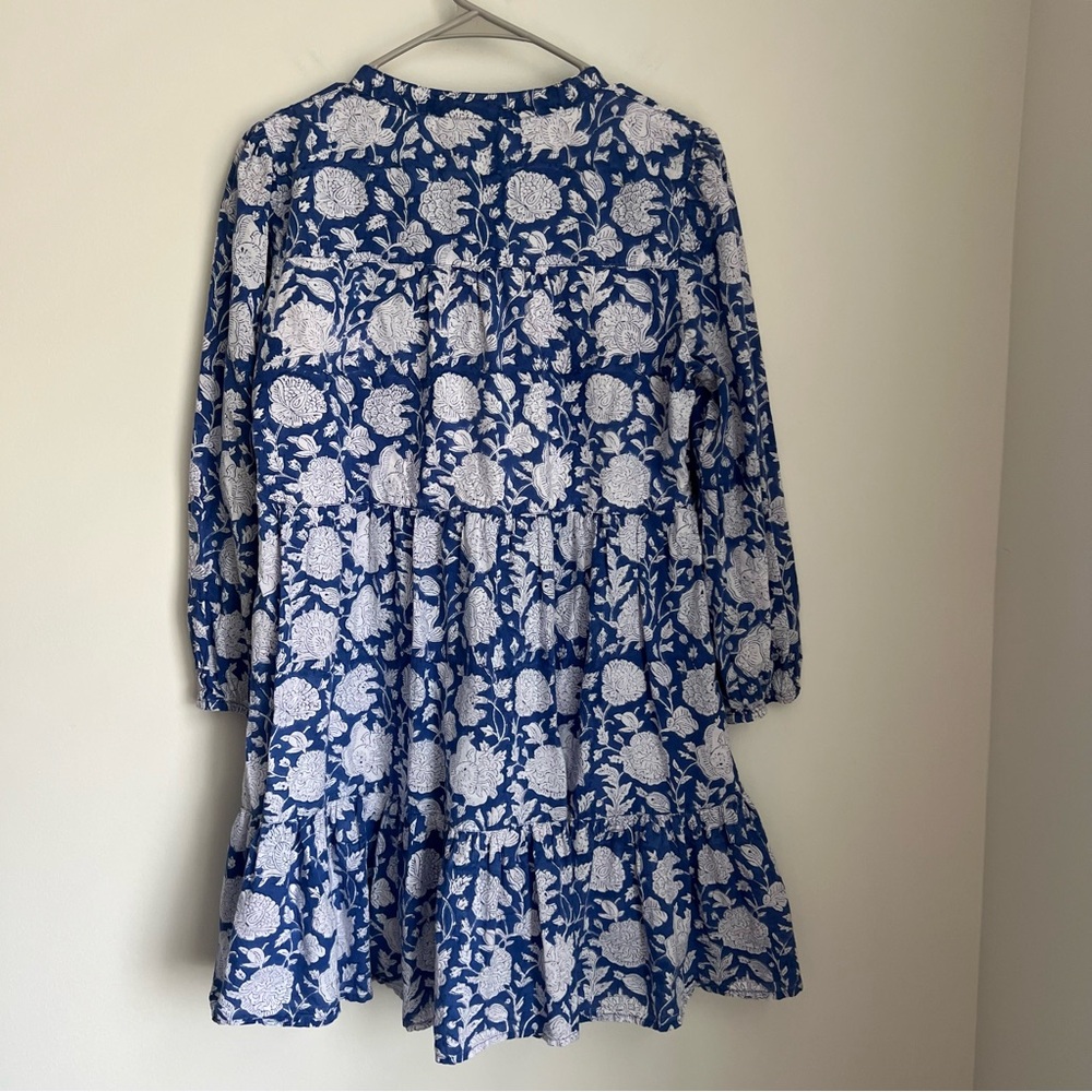 Tuckernuck Madison Mathews Blue White Floral Block Print Dress Women's Medium - Picture 5 of 5